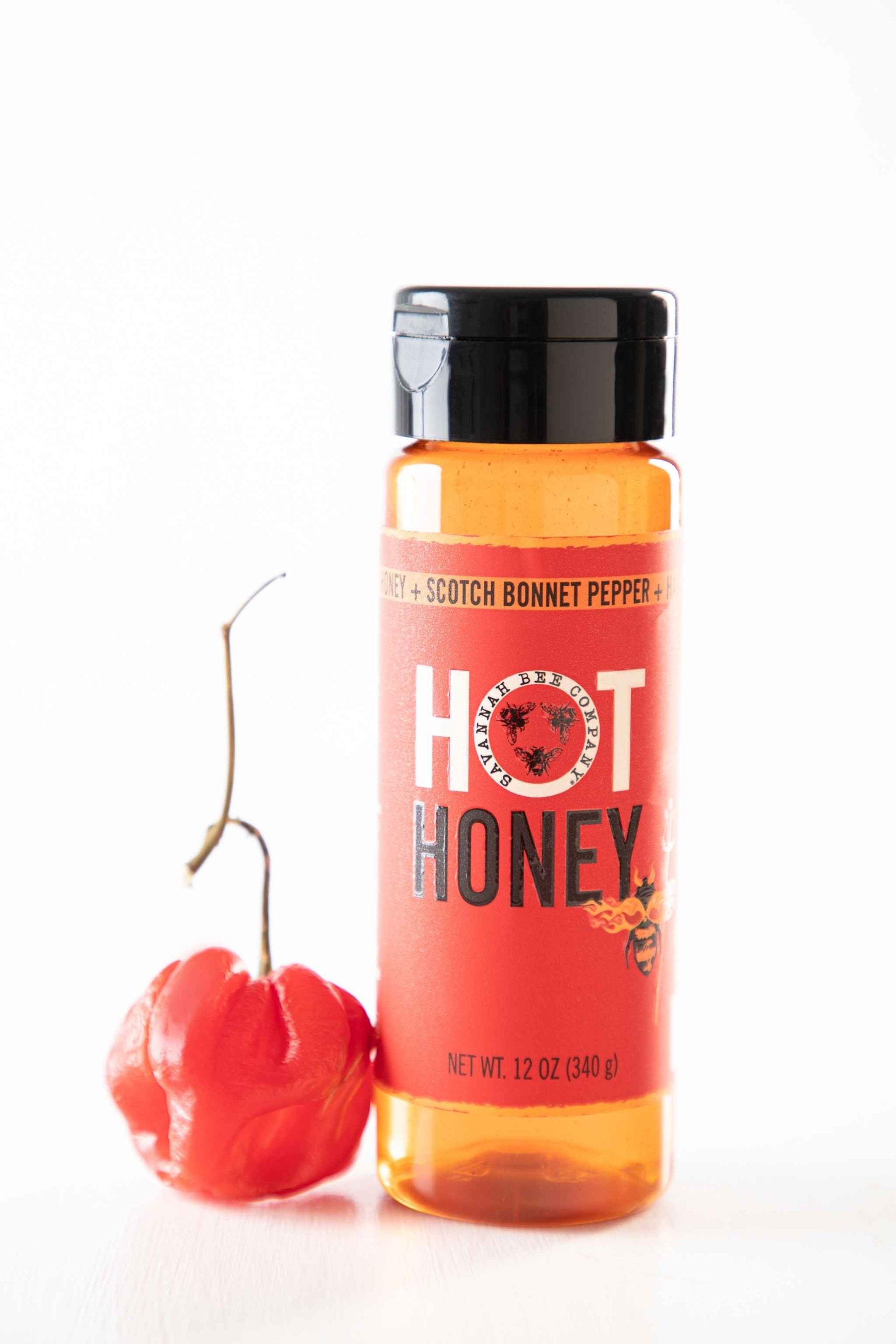WIldflower Honey, Scotch Bonnet Pepper and Habanero Pepper Hot Honey Squeeze Bottle 12 oz.