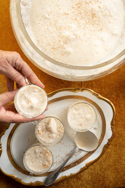 Eggnog in a serving bowl.