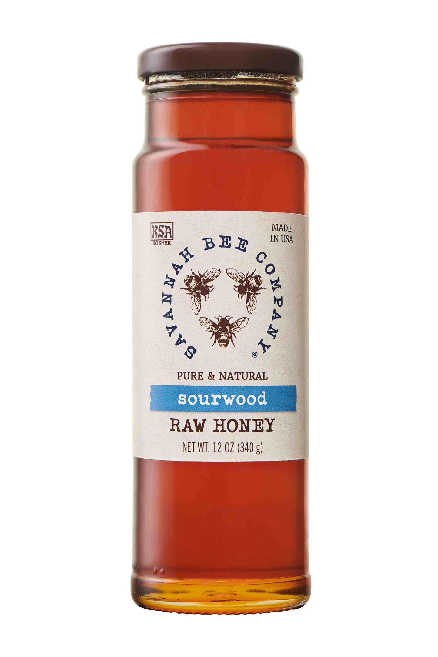 Pure & Natural Sourwood Raw Honey 12 oz. tower