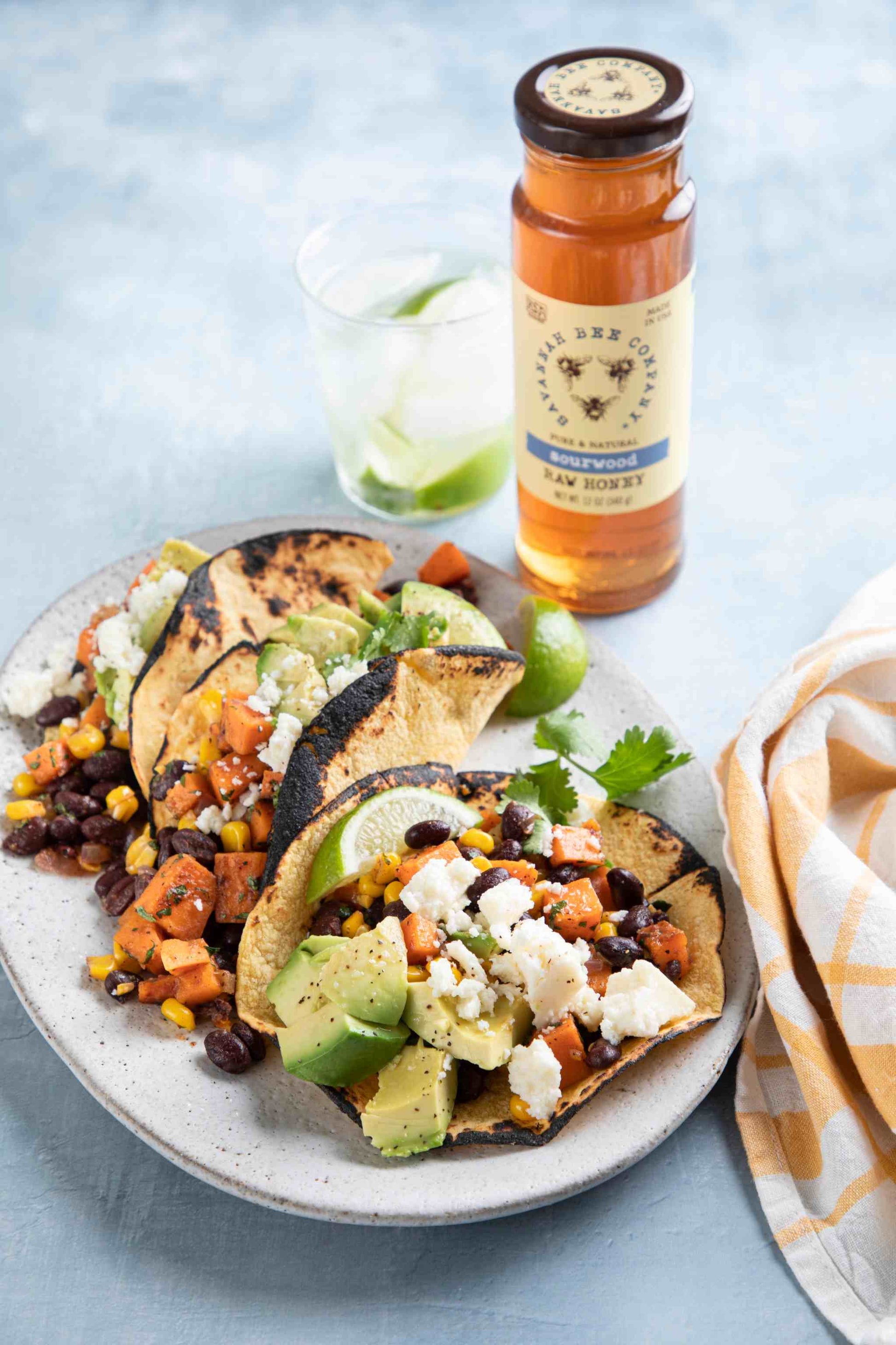 Honey-Lime Sweet Potato, Black Bean, and Avocado Tacos with Sourwood Honey