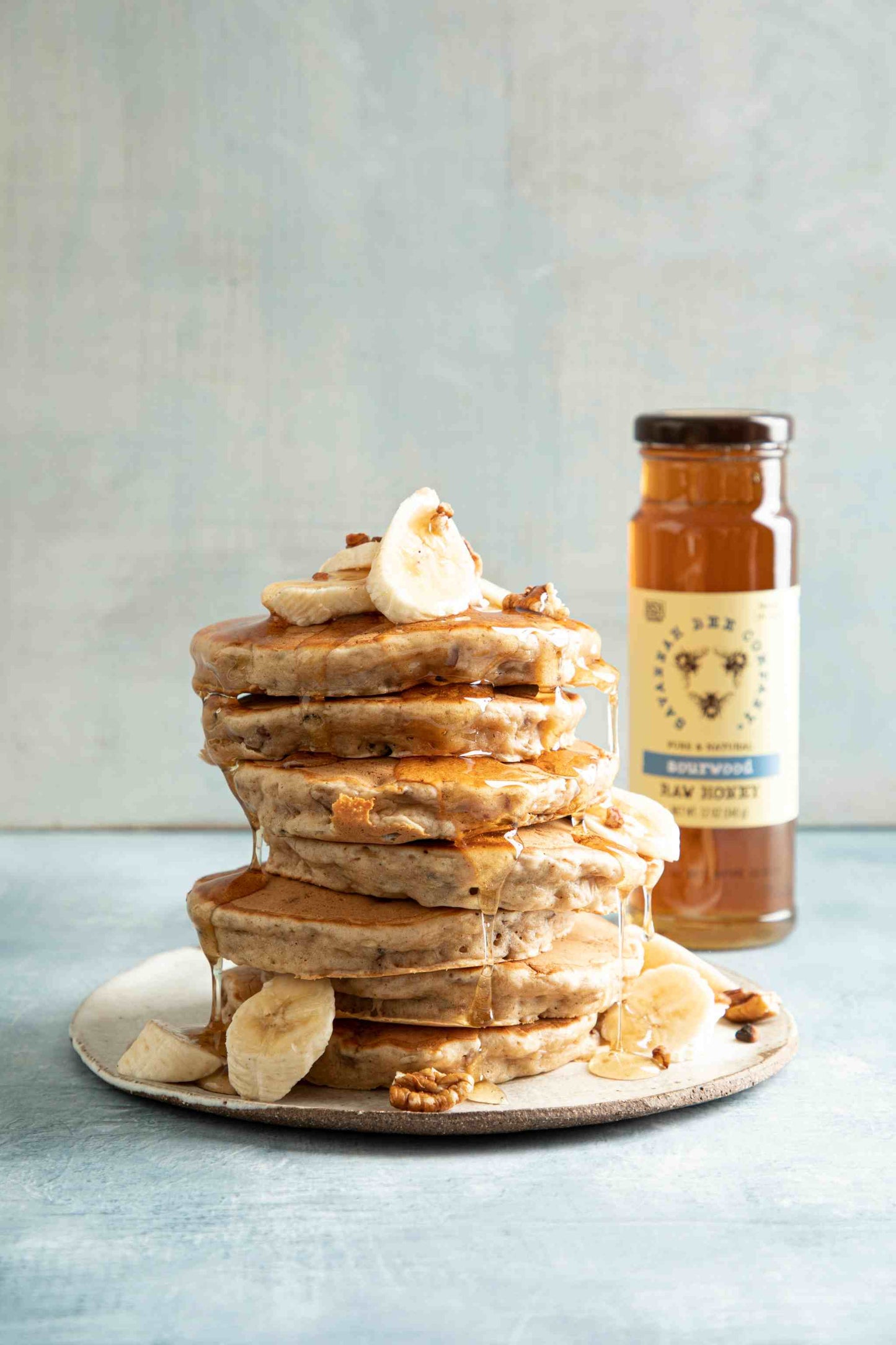 Banana Bread Pancakes with Sourwood Honey