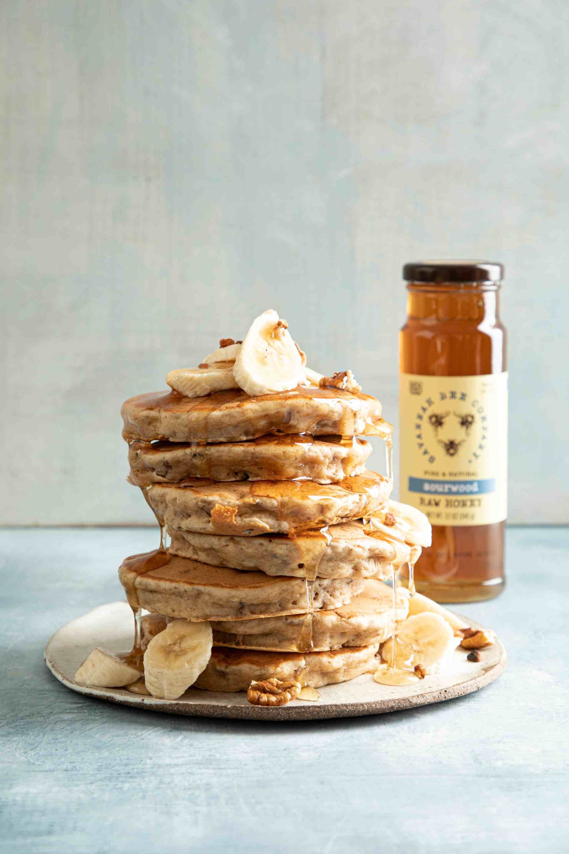 Banana Bread Pancakes with Sourwood Honey