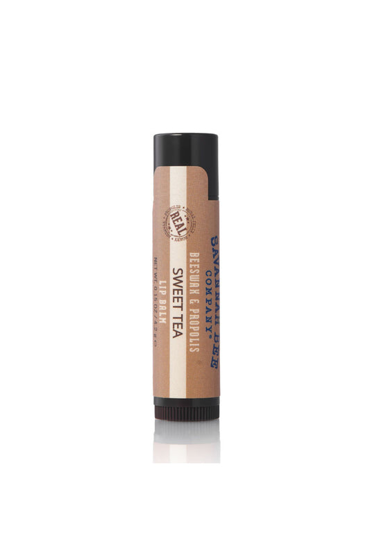 Savannah Bee Company Sweet Tea Beeswax & Propolis Lip Balm brown colored lipstick tube. 