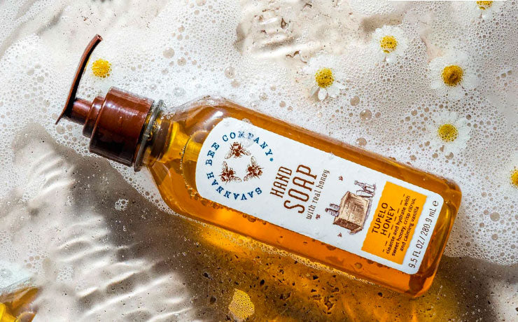 Tupelo Honey handsoap floating in sudsy water