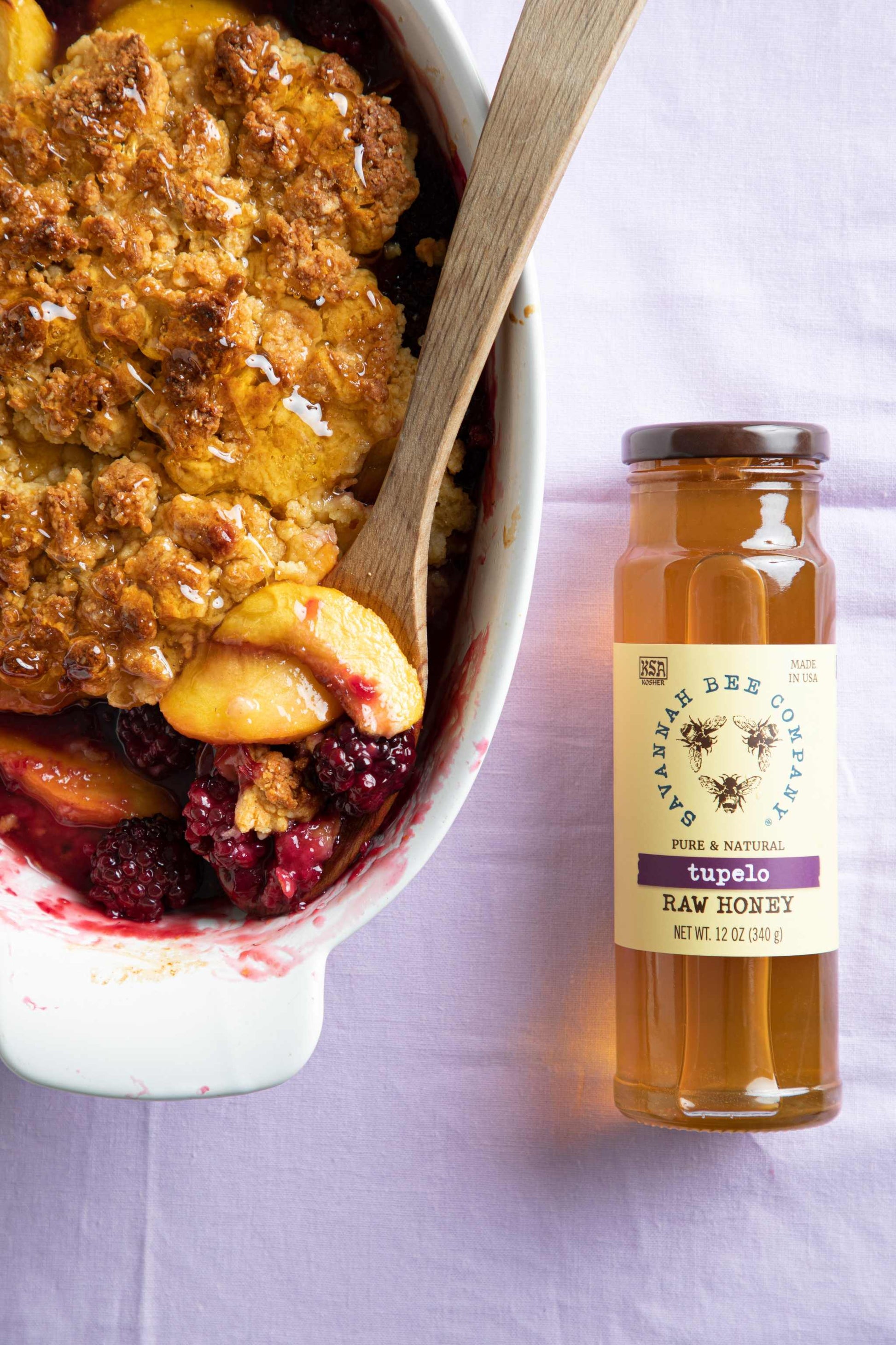 Blackberry-Peach Cobbler and Cornmeal Biscuit Topping with Tupelo Honey