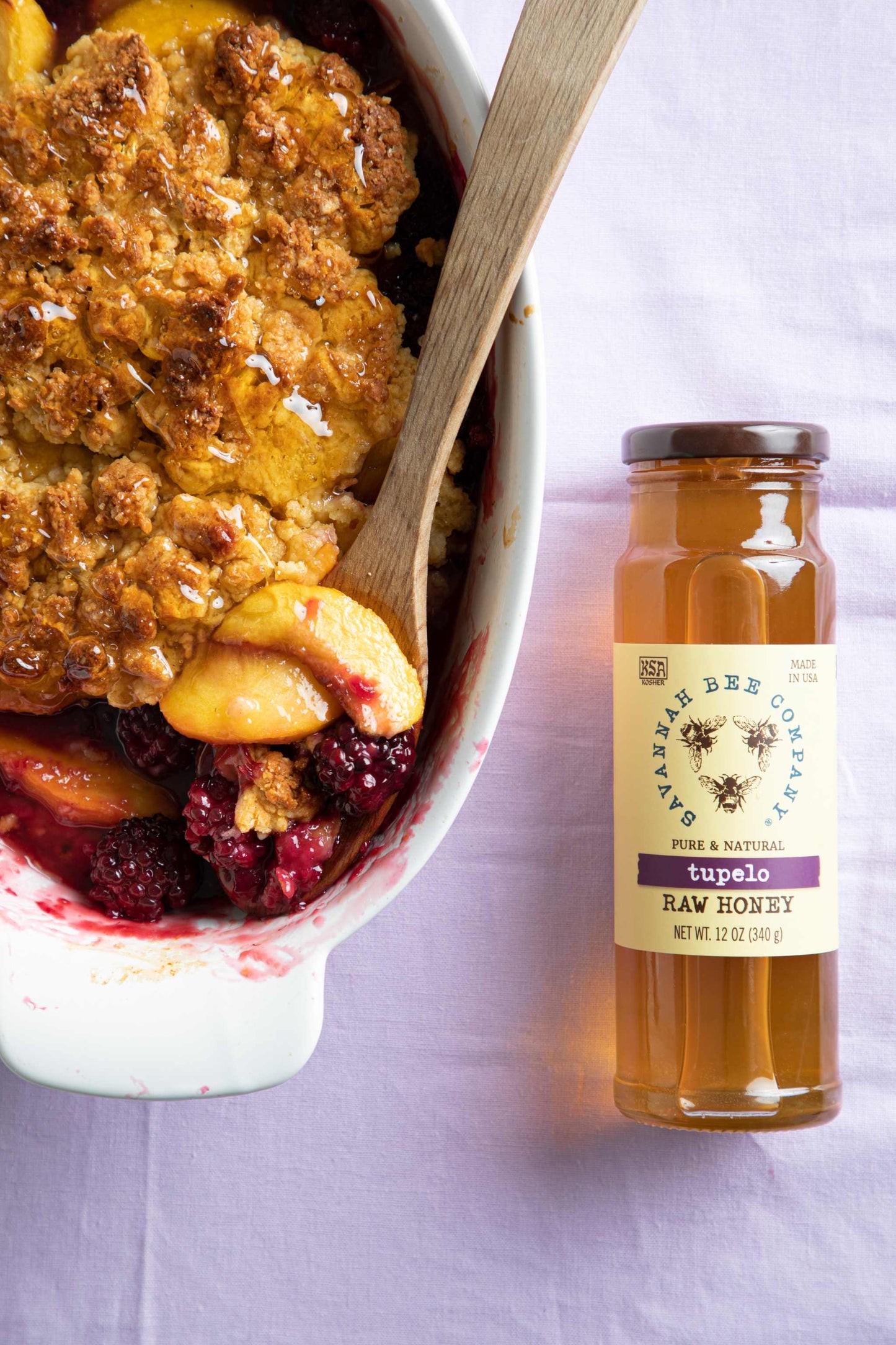 Blackberry-Peach Cobbler and Cornmeal Biscuit Topping with Tupelo Honey